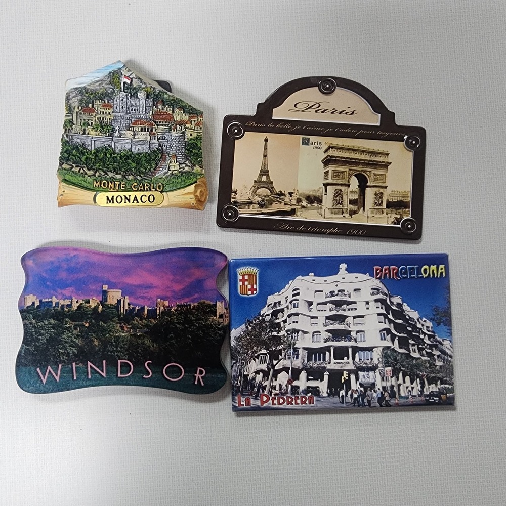 Souvenir Travel Vintage Fridge Magnets Lot Of 4 Europe Monaco Windsor Barcelona